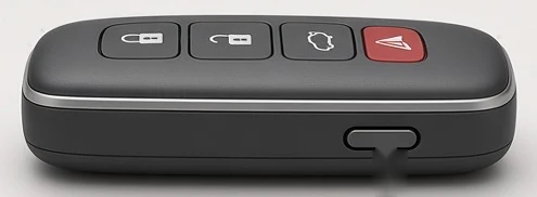 Side view of the LumiFob case showing the flush side light button
